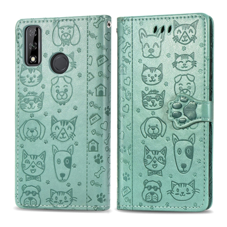 Cute Cat and Dog Embossed Horizontal Flip Leather Case with Holder & Card Slots & Wallet & Cartoon Clasp & Lanyard