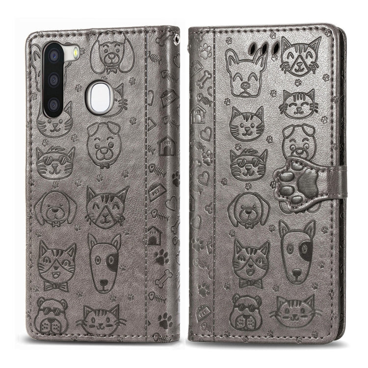 Cute Cat and Dog Embossed Horizontal Flip Leather Case with Holder & Card Slots & Wallet & Cartoon Clasp & Lanyard