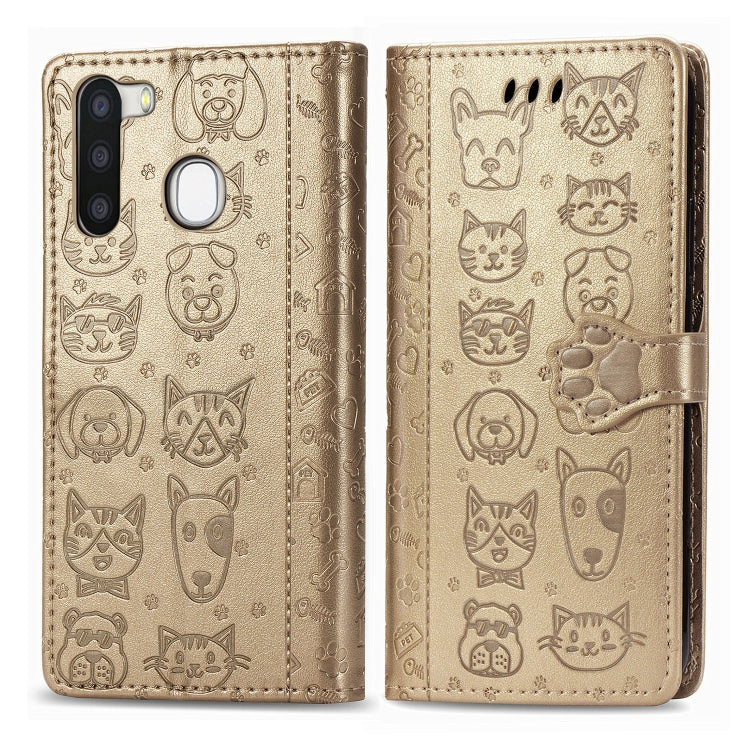 Cute Cat and Dog Embossed Horizontal Flip Leather Case with Holder & Card Slots & Wallet & Cartoon Clasp & Lanyard
