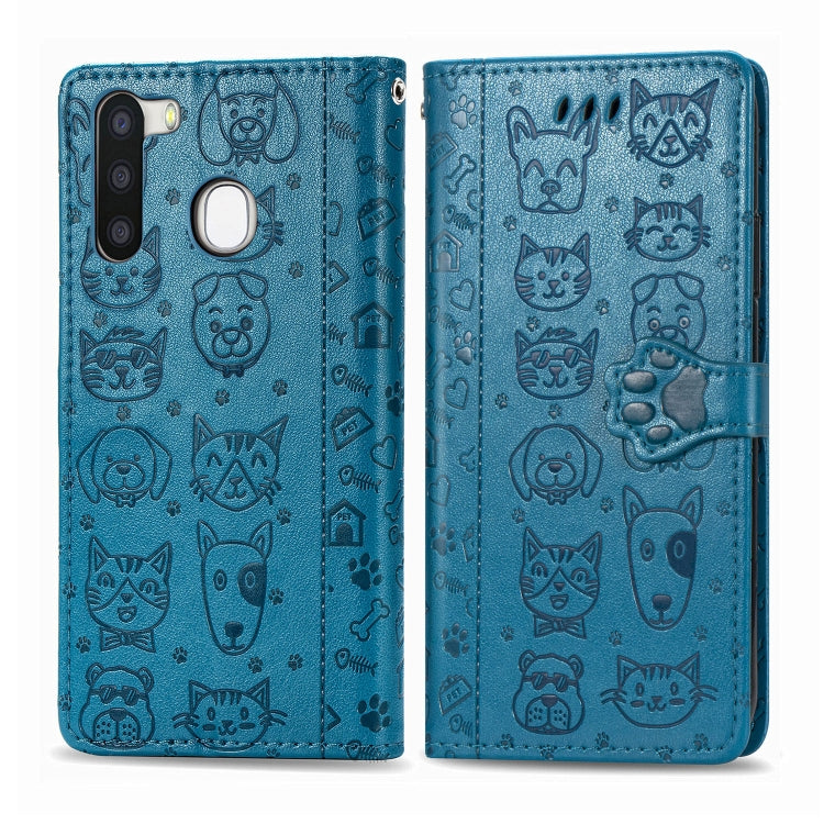 Cute Cat and Dog Embossed Horizontal Flip Leather Case with Holder & Card Slots & Wallet & Cartoon Clasp & Lanyard