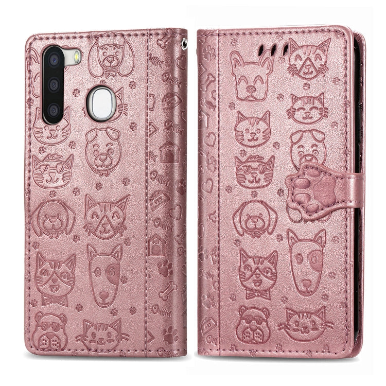 Cute Cat and Dog Embossed Horizontal Flip Leather Case with Holder & Card Slots & Wallet & Cartoon Clasp & Lanyard