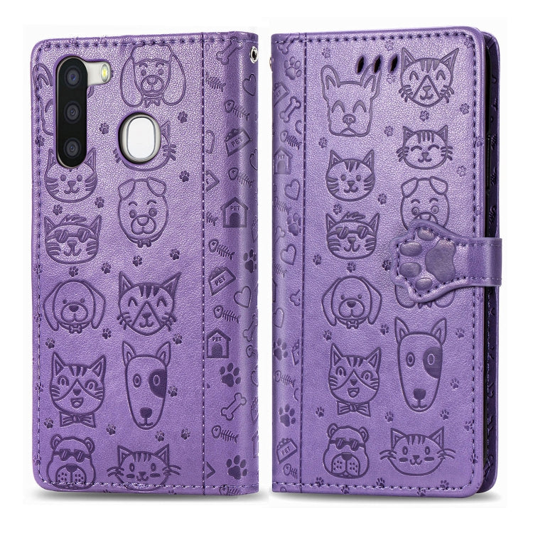 Cute Cat and Dog Embossed Horizontal Flip Leather Case with Holder & Card Slots & Wallet & Cartoon Clasp & Lanyard
