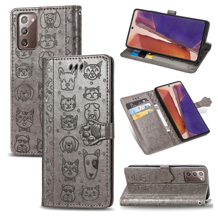 Cute Cat and Dog Embossed Horizontal Flip Leather Case with Bracket / Card Slot / Wallet / Lanyard
