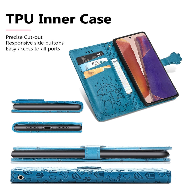 Cute Cat and Dog Embossed Horizontal Flip Leather Case with Bracket / Card Slot / Wallet / Lanyard