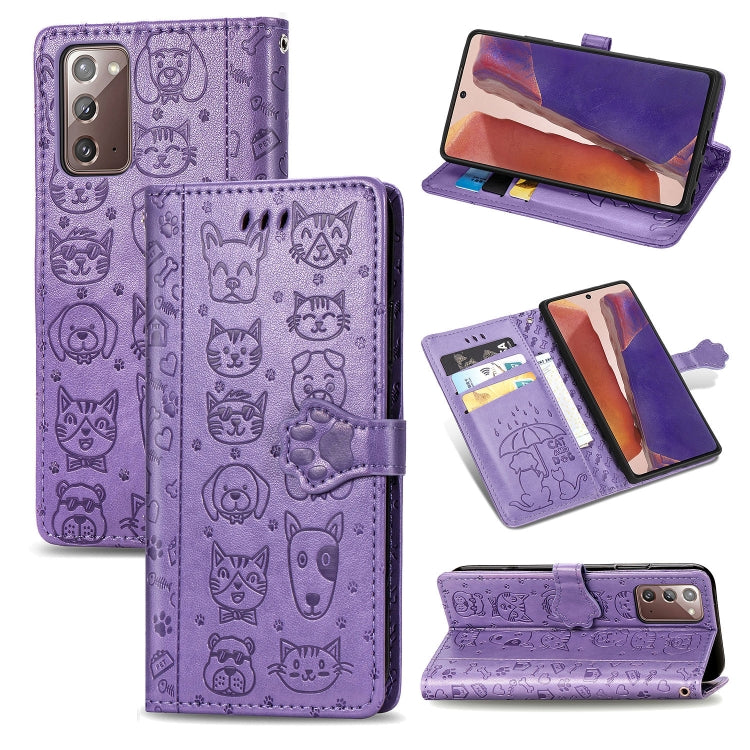 Cute Cat and Dog Embossed Horizontal Flip Leather Case with Bracket / Card Slot / Wallet / Lanyard