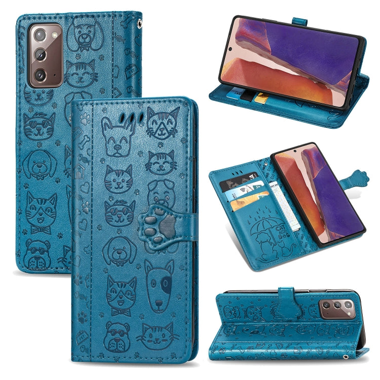 Cute Cat and Dog Embossed Horizontal Flip Leather Case with Bracket / Card Slot / Wallet / Lanyard