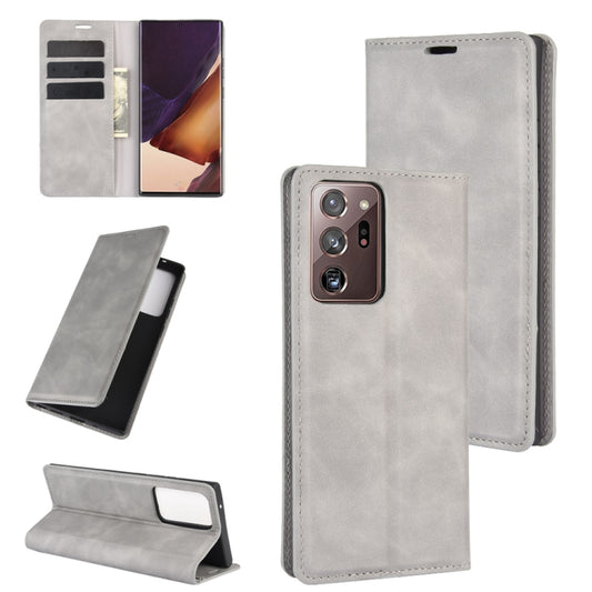 For Samsung Galaxy Note20 Ultra Retro-skin Business Magnetic Suction Leather Case with Holder & Card Slots & Wallet