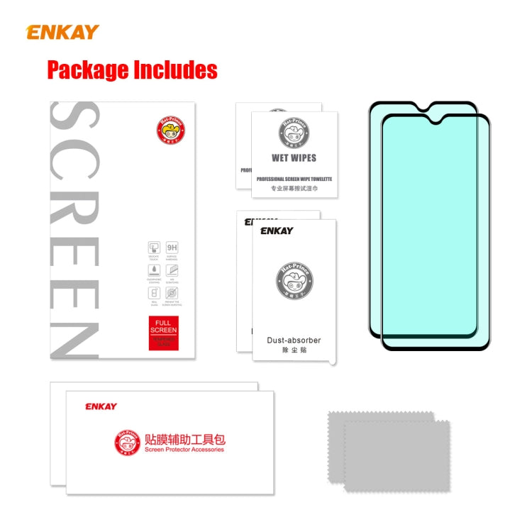 2 PCS ENKAY Hat-Prince 0.26mm 9H 6D Curved Full Screen Eye Protection Green Film Tempered Glass Protector