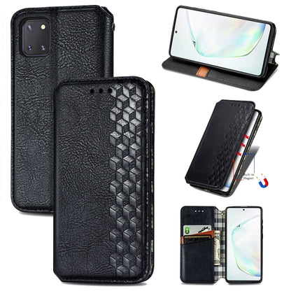 Cubic Grid Pressed Horizontal Flip Magnetic Leather Case with Holder & Card Slots & Wallet