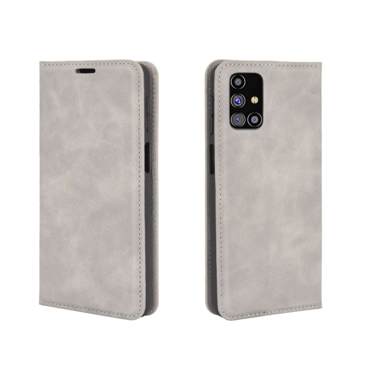 For Samsung Galaxy M31s Retro-skin Business Magnetic Suction Leather Case with Holder & Card Slots & Wallet