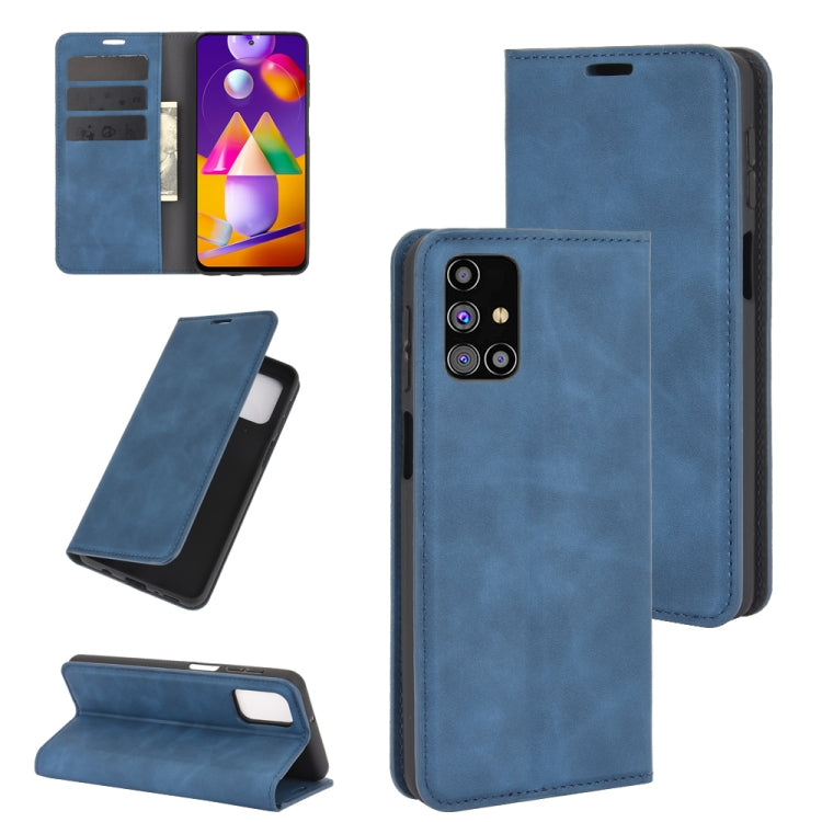 For Samsung Galaxy M31s Retro-skin Business Magnetic Suction Leather Case with Holder & Card Slots & Wallet