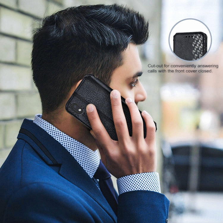 Cubic Grid Pressed Horizontal Flip Magnetic PU Leather Case with Holder & Card Slots & Wallet