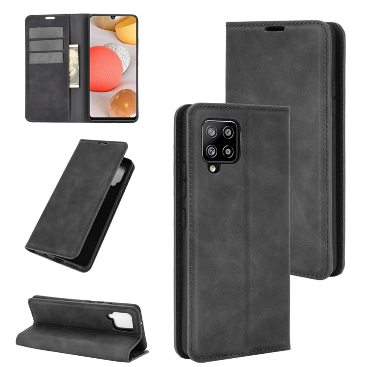 For Samsung Galaxy A42 5G Retro-skin Business Magnetic Suction Leather Case with Holder & Card Slots & Wallet