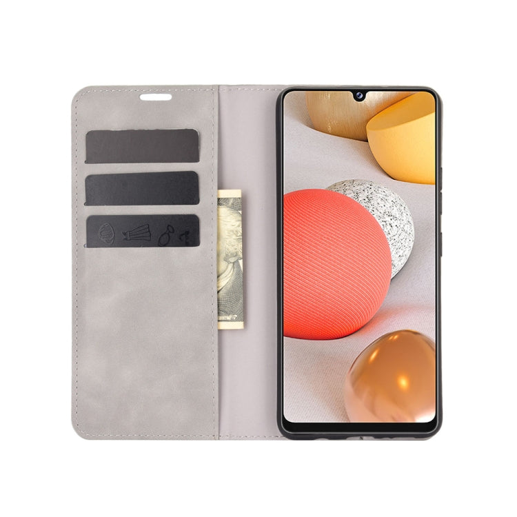 For Samsung Galaxy A42 5G Retro-skin Business Magnetic Suction Leather Case with Holder & Card Slots & Wallet