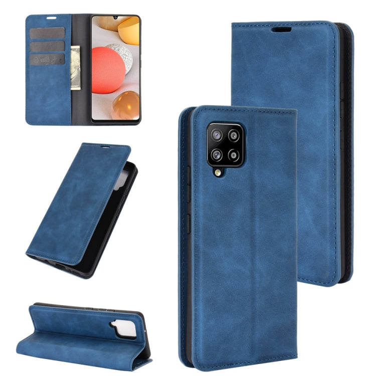 For Samsung Galaxy A42 5G Retro-skin Business Magnetic Suction Leather Case with Holder & Card Slots & Wallet
