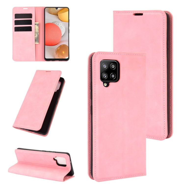 For Samsung Galaxy A42 5G Retro-skin Business Magnetic Suction Leather Case with Holder & Card Slots & Wallet