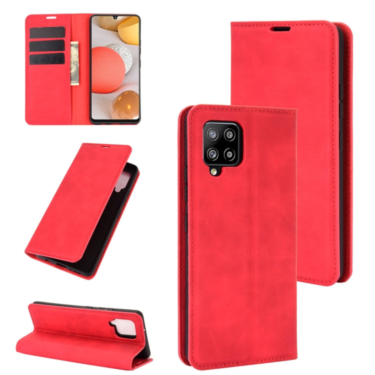 For Samsung Galaxy A42 5G Retro-skin Business Magnetic Suction Leather Case with Holder & Card Slots & Wallet
