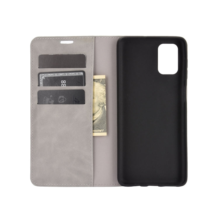 For Samsung Galaxy M51 (Side Fingerprint) Retro-skin Business Magnetic Suction Leather Case with Holder & Card Slots & Wallet