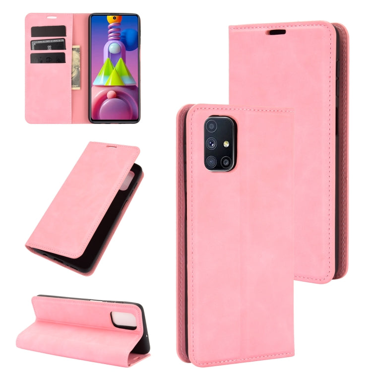 For Samsung Galaxy M51 (Side Fingerprint) Retro-skin Business Magnetic Suction Leather Case with Holder & Card Slots & Wallet
