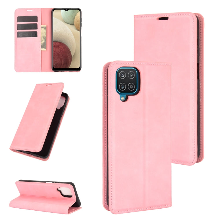 For Samsung Galaxy A12 Retro-skin Business Magnetic Suction Leather Case with Holder & Card Slots & Wallet