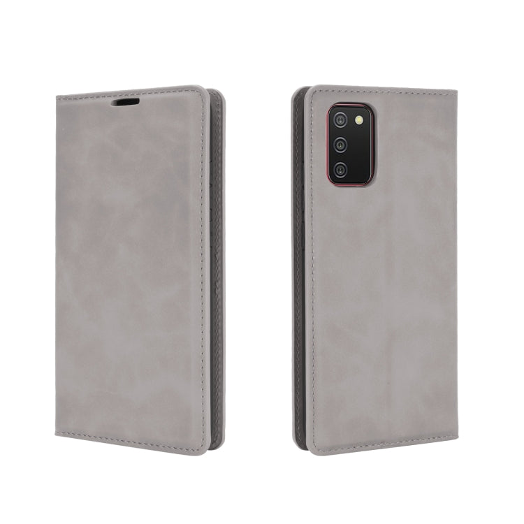 For Samsung Galaxy A02s Retro-skin Business Magnetic Suction Leather Case with Holder & Card Slots & Wallet