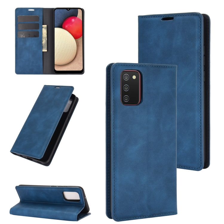 For Samsung Galaxy A02s Retro-skin Business Magnetic Suction Leather Case with Holder & Card Slots & Wallet