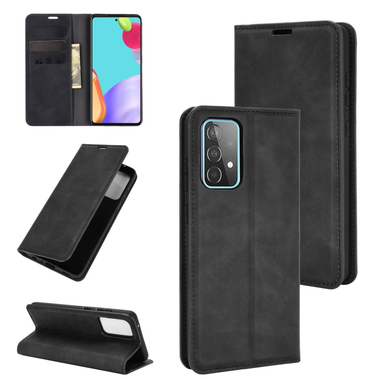 For Samsung Galaxy A52 5G  Retro-skin Business Magnetic Suction Leather Case with Holder & Card Slots & Wallet
