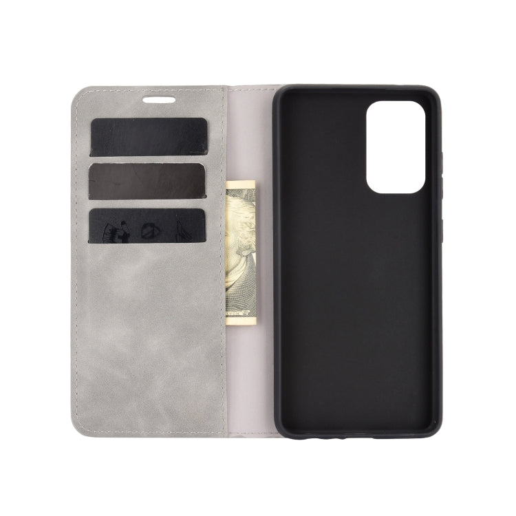 For Samsung Galaxy A52 5G  Retro-skin Business Magnetic Suction Leather Case with Holder & Card Slots & Wallet