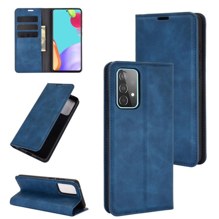 For Samsung Galaxy A52 5G  Retro-skin Business Magnetic Suction Leather Case with Holder & Card Slots & Wallet