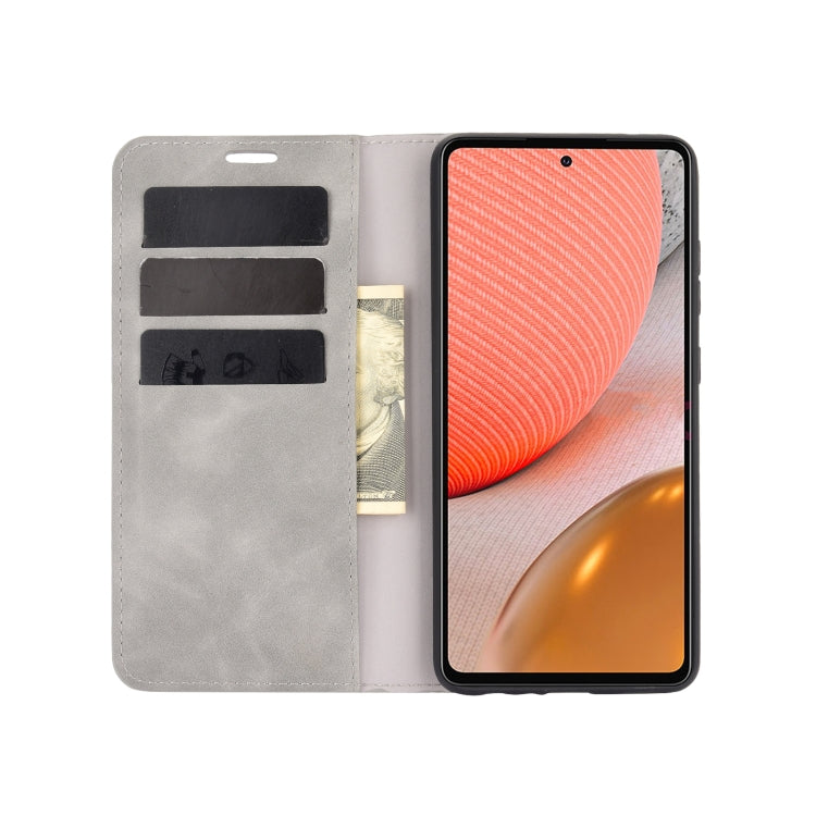 For Samsung Galaxy A72 5G Retro-skin Business Magnetic Suction Leather Case with Holder & Card Slots & Wallet