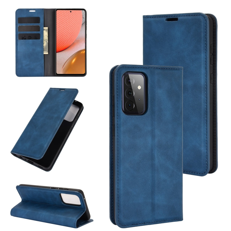 For Samsung Galaxy A72 5G Retro-skin Business Magnetic Suction Leather Case with Holder & Card Slots & Wallet