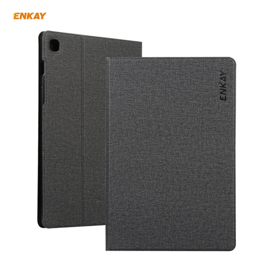 For Samsung Galaxy Tab A7 10.4 2020 T500 / T505 ENKAY Coarse Cloth Pattern PU Leather + TPU Smart Case with Holder & Sleep / Wake-up Function