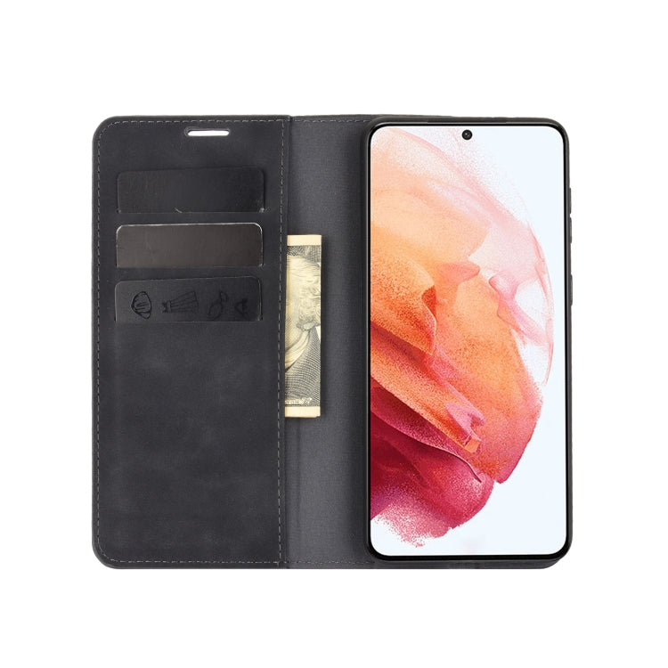 For Samsung Galaxy S21 Plus Retro-skin Business Magnetic Suction Leather Case with Holder & Card Slots & Wallet