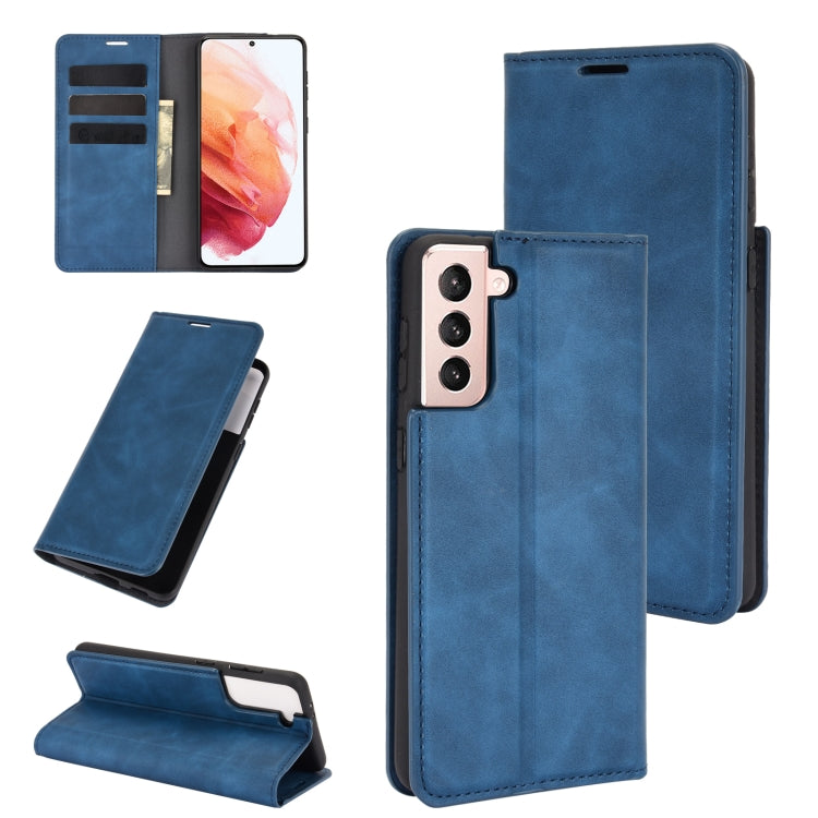 For Samsung Galaxy S21 Plus Retro-skin Business Magnetic Suction Leather Case with Holder & Card Slots & Wallet