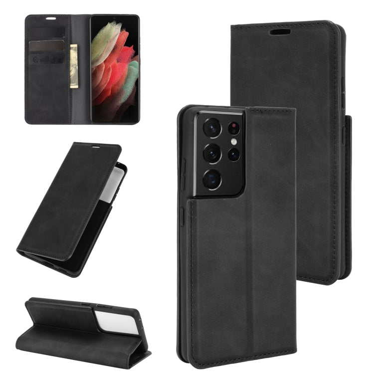 For Samsung Galaxy S21 Ultra 5G Retro-skin Business Magnetic Suction Leather Case with Holder & Card Slots & Wallet