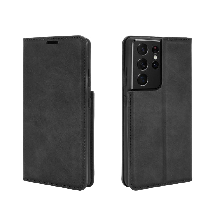 For Samsung Galaxy S21 Ultra 5G Retro-skin Business Magnetic Suction Leather Case with Holder & Card Slots & Wallet