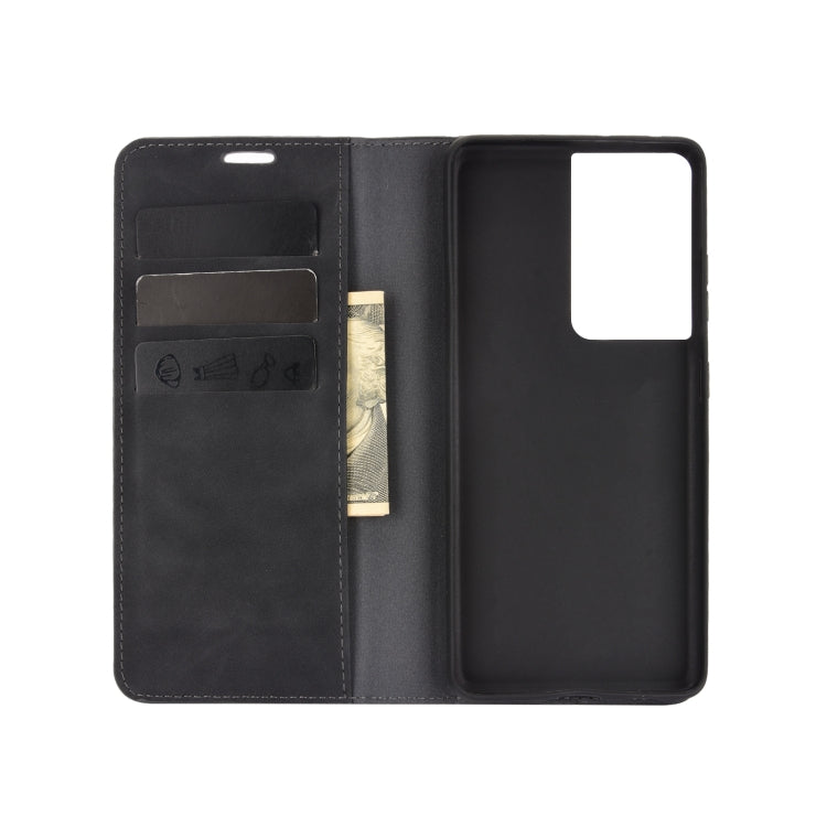 For Samsung Galaxy S21 Ultra 5G Retro-skin Business Magnetic Suction Leather Case with Holder & Card Slots & Wallet