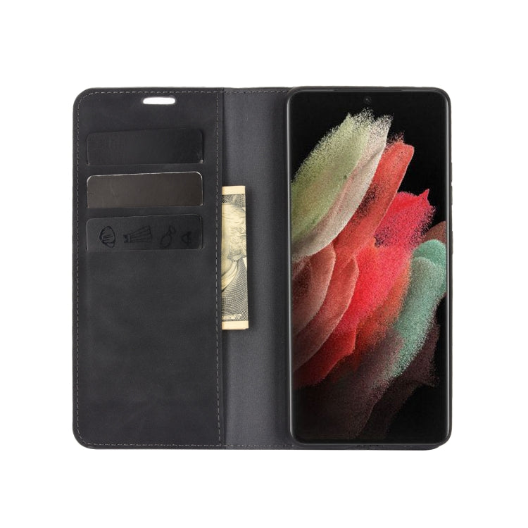 For Samsung Galaxy S21 Ultra 5G Retro-skin Business Magnetic Suction Leather Case with Holder & Card Slots & Wallet