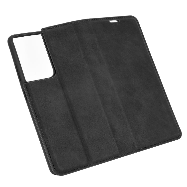 For Samsung Galaxy S21 Ultra 5G Retro-skin Business Magnetic Suction Leather Case with Holder & Card Slots & Wallet