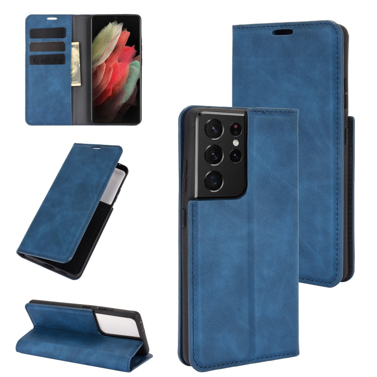 For Samsung Galaxy S21 Ultra 5G Retro-skin Business Magnetic Suction Leather Case with Holder & Card Slots & Wallet