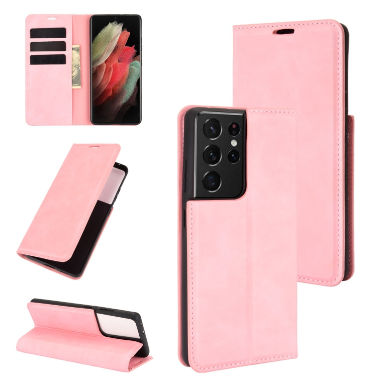 For Samsung Galaxy S21 Ultra 5G Retro-skin Business Magnetic Suction Leather Case with Holder & Card Slots & Wallet