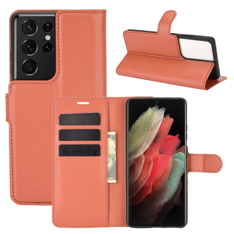 For Samsung Galaxy S21 Ultra 5G Litchi Texture Horizontal Flip Protective Case with Holder & Card Slots & Wallet