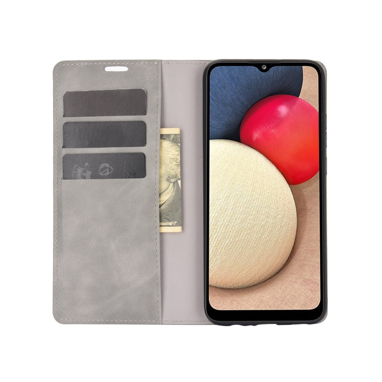 For Samsung Galaxy A02s (US Version) Retro-skin Business Magnetic Suction Leather Case with Holder & Card Slots & Wallet