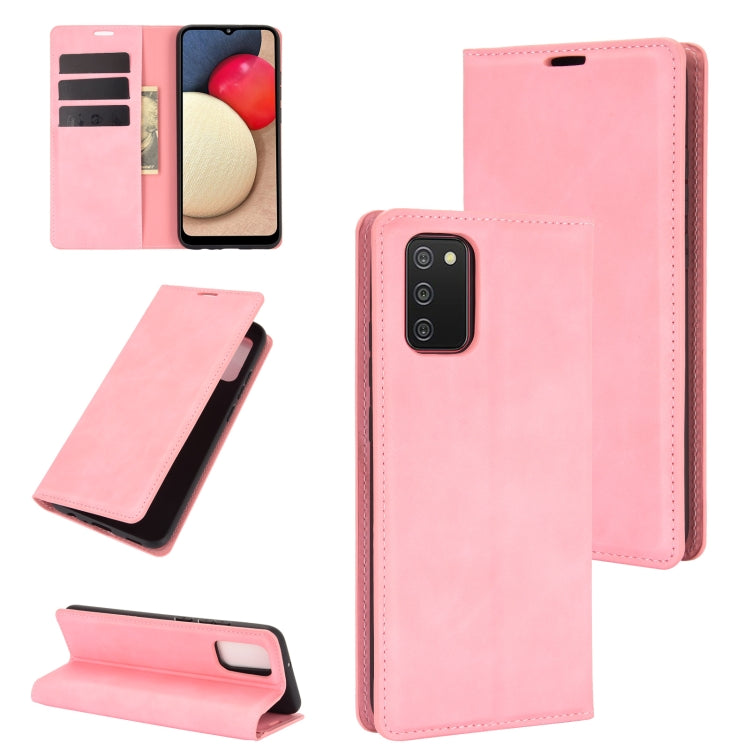 For Samsung Galaxy A02s (US Version) Retro-skin Business Magnetic Suction Leather Case with Holder & Card Slots & Wallet