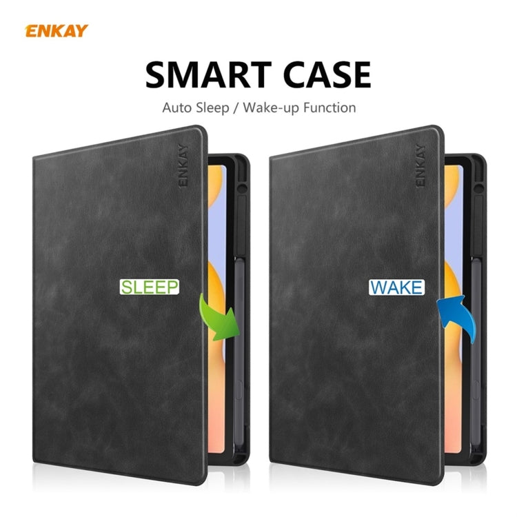 ENKAY ENK-8025 Cow Texture PU Leather + TPU Smart Case with Pen Slot for Samsung Galaxy Tab S6 Lite P610 / P615