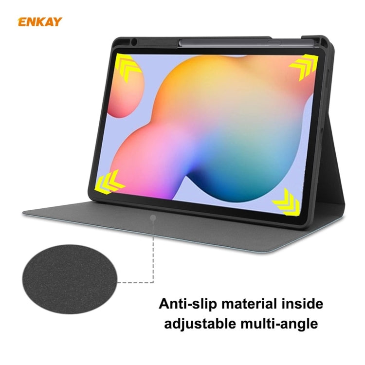 ENKAY ENK-8025 Cow Texture PU Leather + TPU Smart Case with Pen Slot for Samsung Galaxy Tab S6 Lite P610 / P615