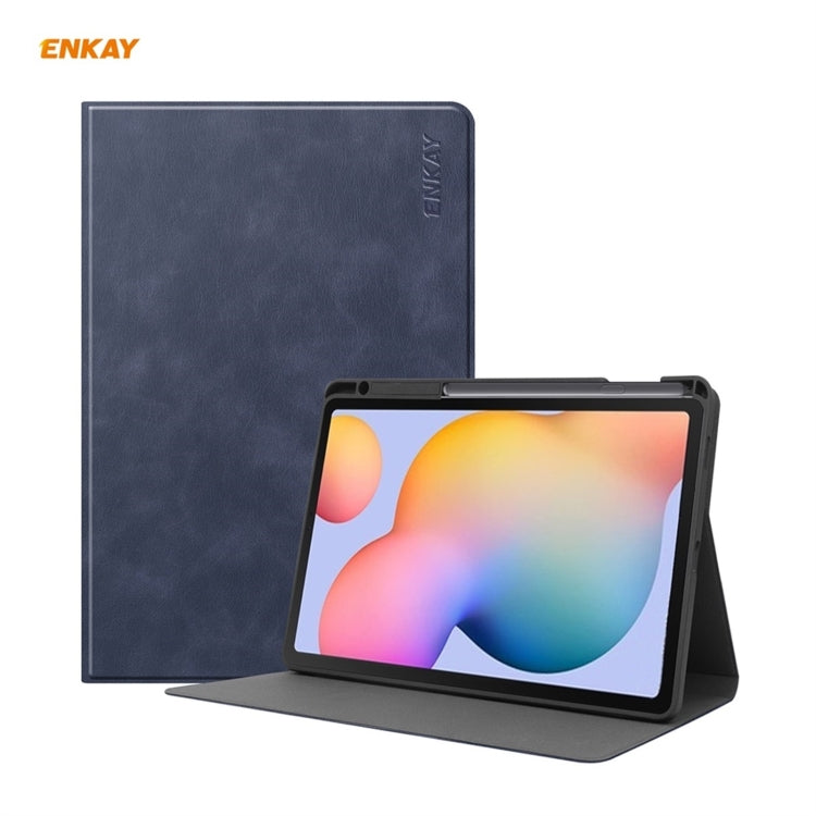 ENKAY ENK-8025 Cow Texture PU Leather + TPU Smart Case with Pen Slot for Samsung Galaxy Tab S6 Lite P610 / P615