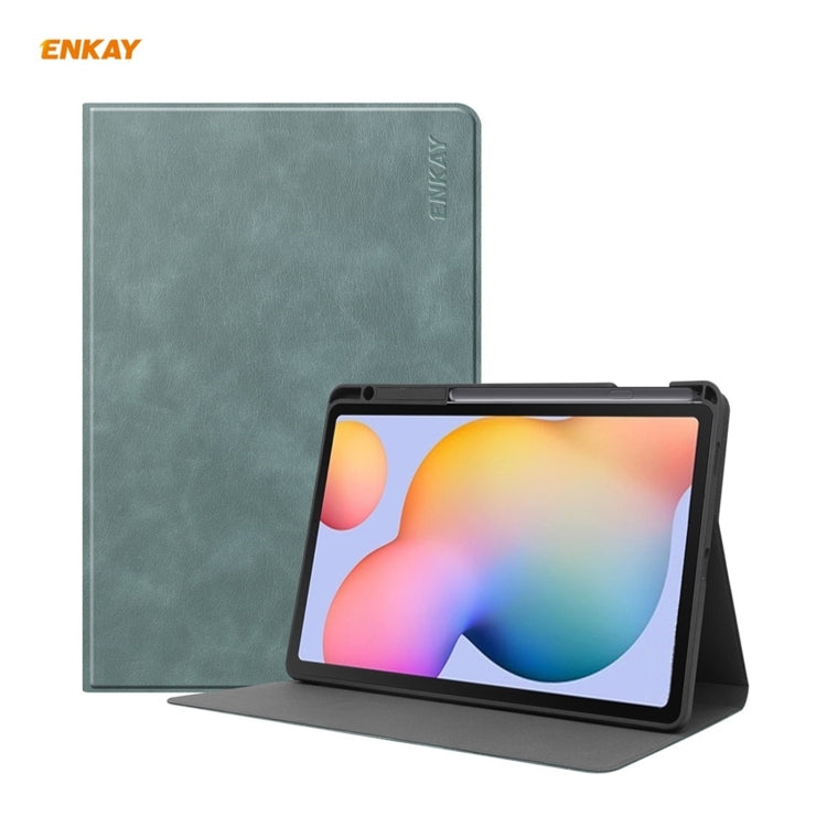 ENKAY ENK-8025 Cow Texture PU Leather + TPU Smart Case with Pen Slot for Samsung Galaxy Tab S6 Lite P610 / P615