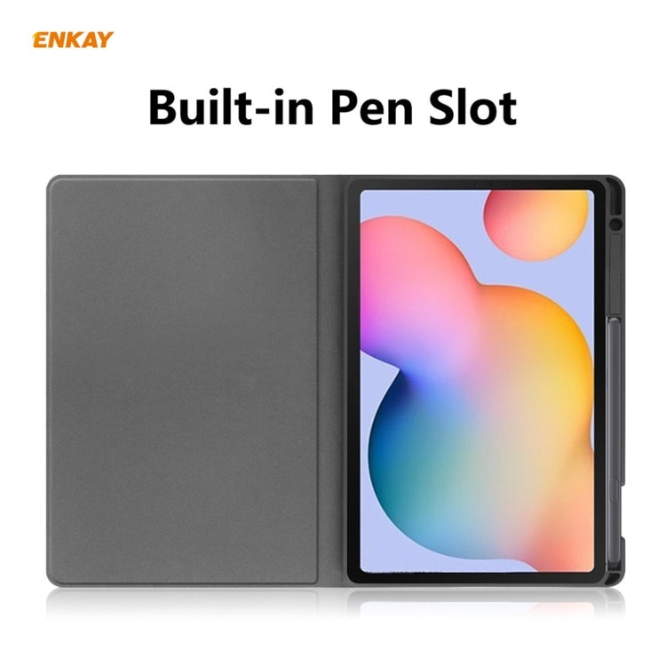 ENKAY ENK-8025 Cow Texture PU Leather + TPU Smart Case with Pen Slot for Samsung Galaxy Tab S6 Lite P610 / P615