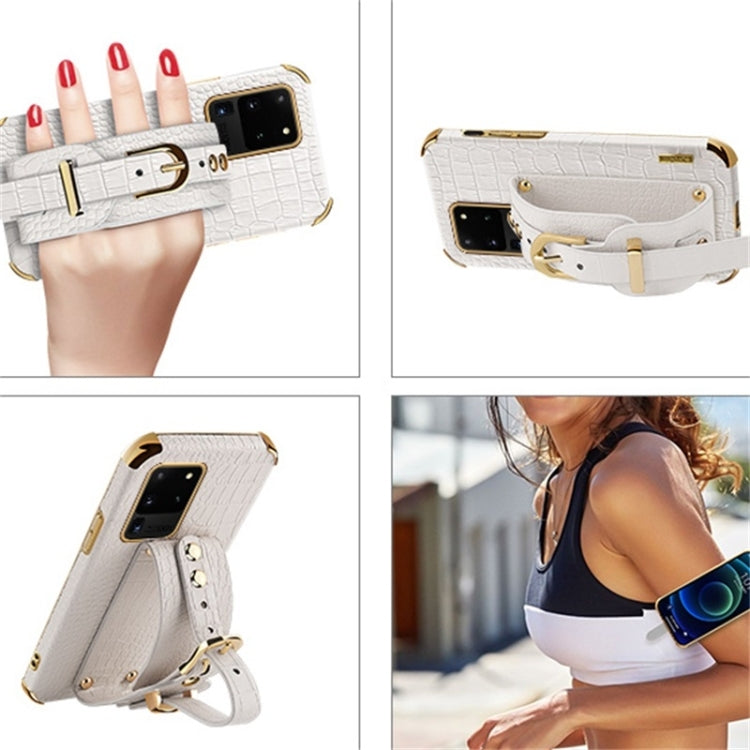 Electroplated TPU Crocodile Pattern Leather Case with Wrist Strap